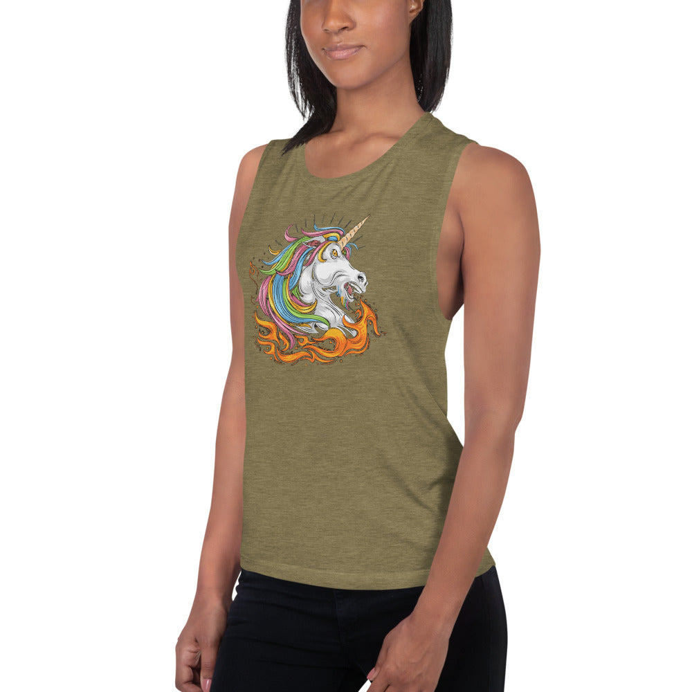 Fire-Breathing Unicorn-Ladies’ Muscle Tank