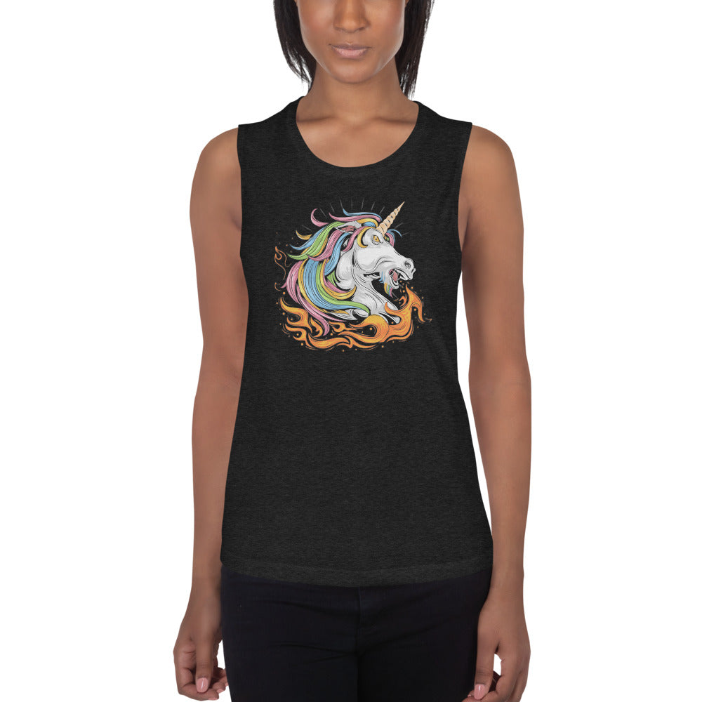 Fire-Breathing Unicorn-Ladies’ Muscle Tank