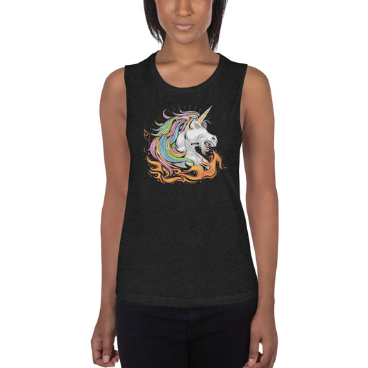 Fire-Breathing Unicorn-Ladies’ Muscle Tank