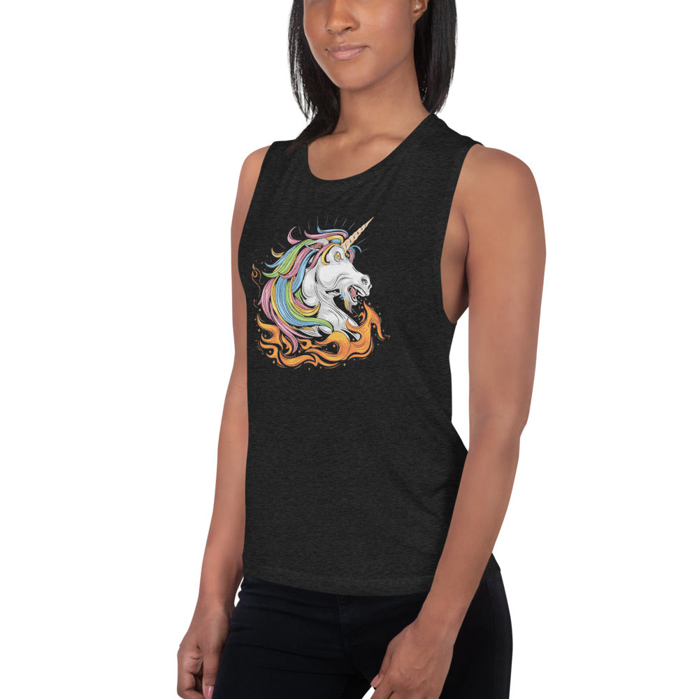 Fire-Breathing Unicorn-Ladies’ Muscle Tank
