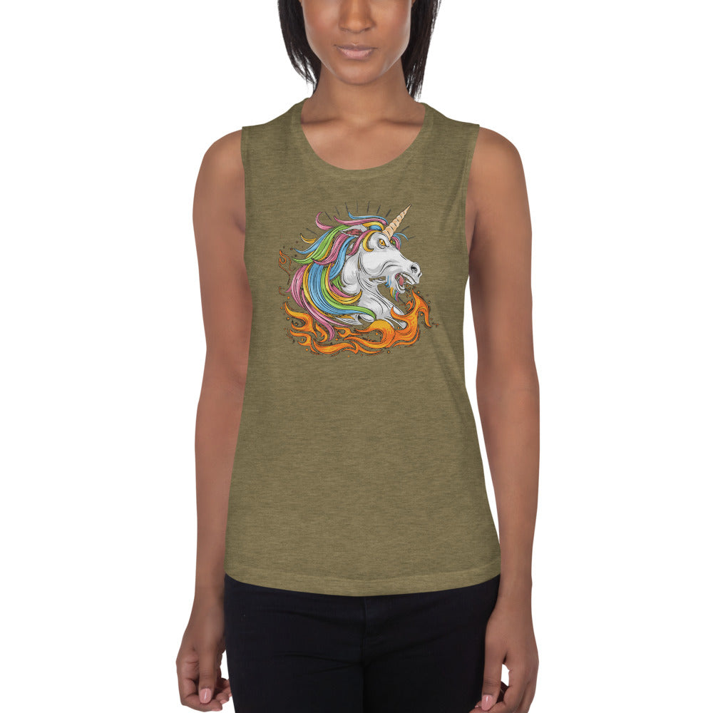 Fire-Breathing Unicorn-Ladies’ Muscle Tank