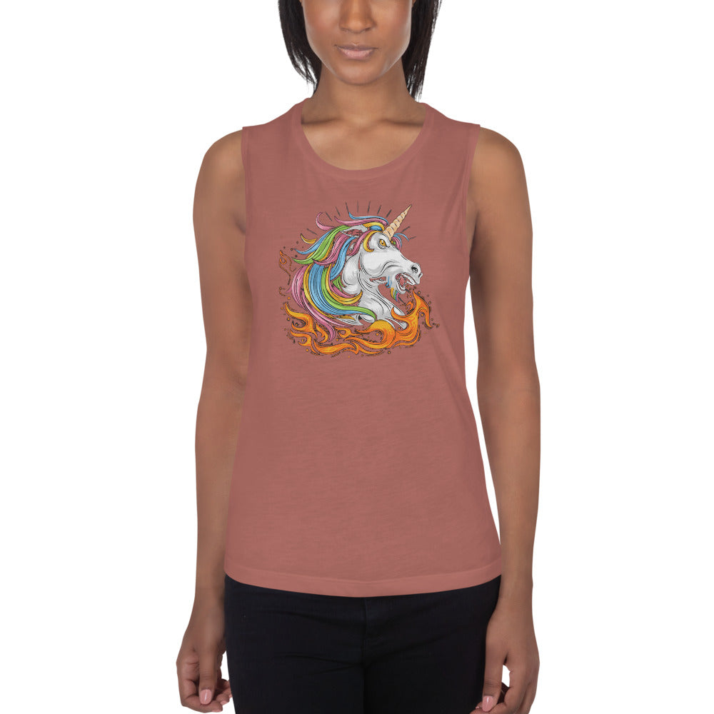 Fire-Breathing Unicorn-Ladies’ Muscle Tank