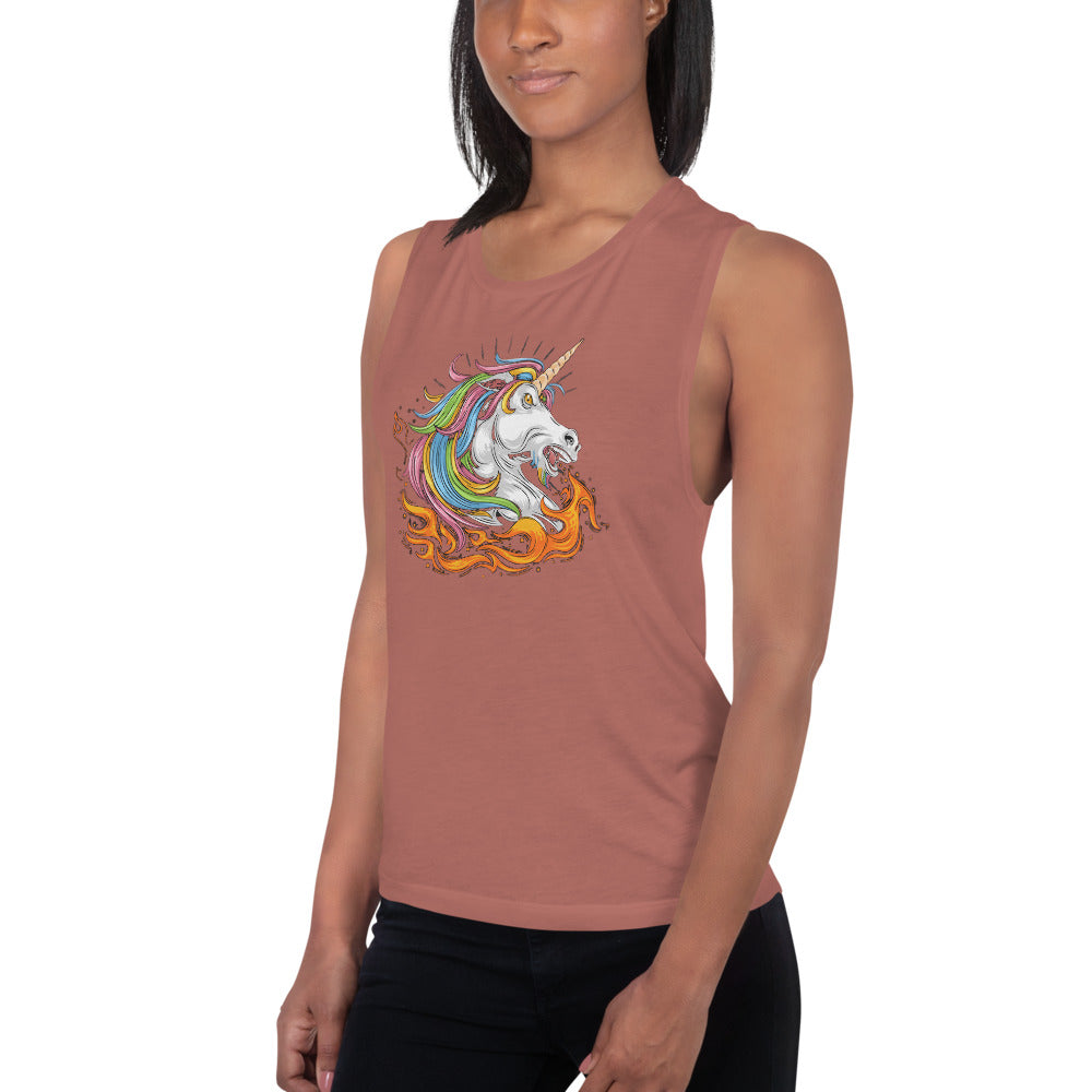 Fire-Breathing Unicorn-Ladies’ Muscle Tank